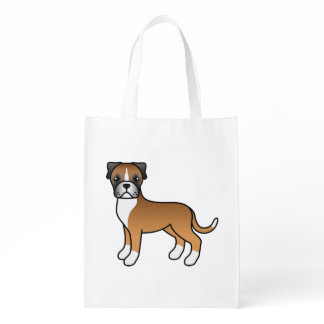 Fawn Boxer Cute Cartoon Dog Grocery Bag