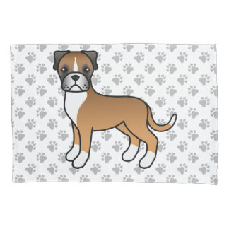Fawn Boxer Cute Cartoon Dog Illustration &amp; Paws Pillow Case