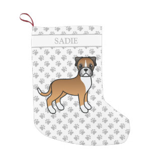 Fawn Boxer Cute Cartoon Dog &amp; Name Small Christmas Stocking