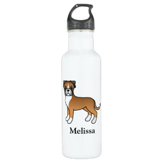 Fawn Boxer Cute Cartoon Dog &amp; Name Stainless Steel Water Bottle