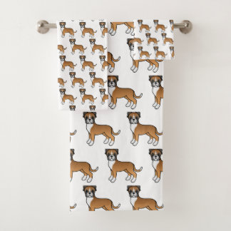 Fawn Boxer Cute Cartoon Dog Pattern Bath Towel Set