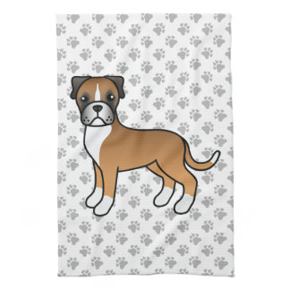 Fawn Boxer Cute Cartoon Dog &amp; Paws Kitchen Towel