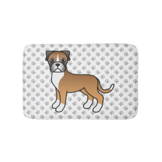 Fawn Boxer Cute Cartoon Dog &amp; Paws Pattern Bath Mat
