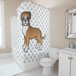 Fawn Boxer Cute Cartoon Dog &amp; Paws Shower Curtain