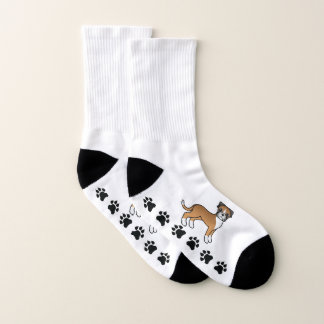 Fawn Boxer Cute Cartoon Dog &amp; Paws Socks