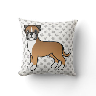 Fawn Boxer Cute Cartoon Dog &amp; Paws Throw Pillow