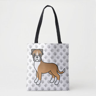 Fawn Boxer Cute Cartoon Dog &amp; Paws Tote Bag