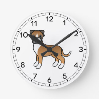 Fawn Boxer Cute Cartoon Dog Round Clock