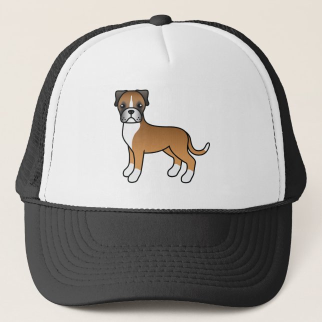 Fawn Boxer Dog Cute Cartoon Dog Illustration Trucker Hat (Front)