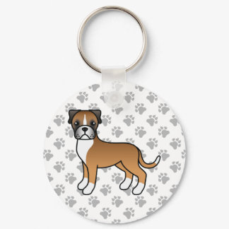 Fawn Boxer Dog Cute Cartoon Illustration &amp; Paws Keychain