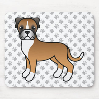Fawn Boxer Dog Cute Cartoon Illustration &amp; Paws Mouse Pad