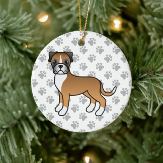 Fawn Boxer Dog Cute Illustration &amp; Paws Ceramic Ornament