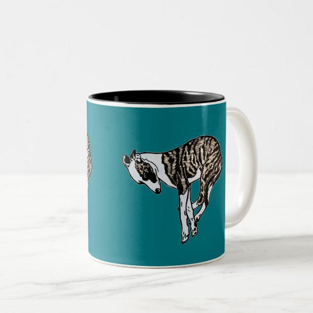 Fawn brindle sleepy Whippet Two-Tone Coffee Mug (Front Right)