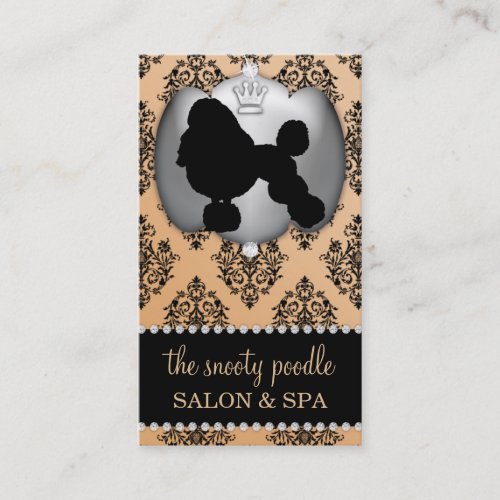 Fawn Brown Jeweled Damask Dog Grooming/Spa Business Card Template
