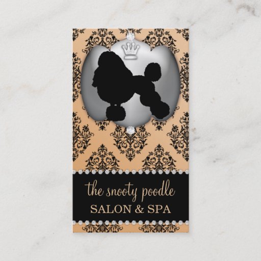Customizable Fawn Brown Jeweled Damask Dog Grooming/Spa Business Card Template