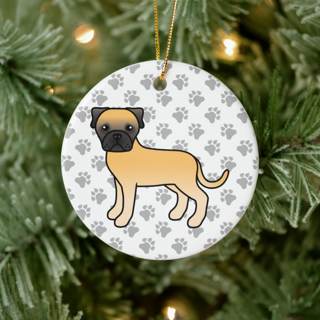 Fawn Bullmastiff Cute Cartoon Dog Ceramic Ornament (Tree)