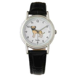 Fawn Bullmastiff Cute Cartoon Dog &amp; Name Watch