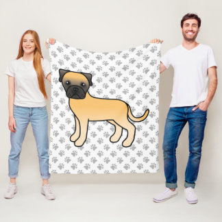 Fawn Bullmastiff Cute Cartoon Dog &amp; Paws Fleece Blanket