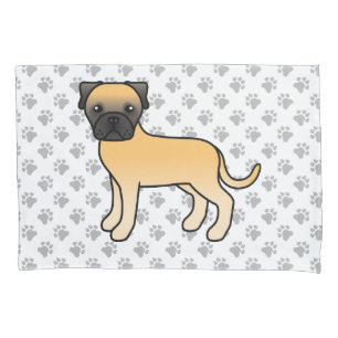 Fawn Bullmastiff Cute Cartoon Dog & Paws Pillow Case