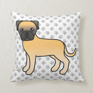 Fawn Bullmastiff Cute Cartoon Dog &amp; Paws Throw Pillow