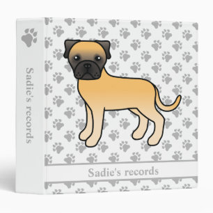 Fawn Bullmastiff Cute Cartoon Dog & Text 3 Ring Binder
