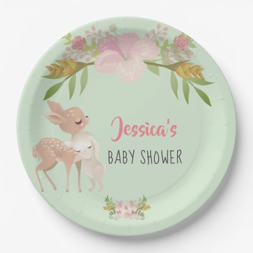 Fawn  Bunny Personalized Baby Shower Paper Plates