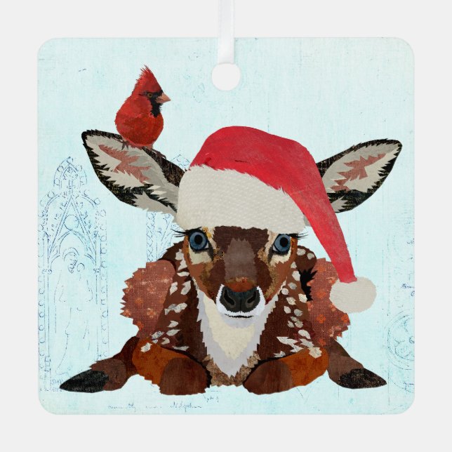 FAWN & CARDINAL CHRISTMAS METAL ORNAMENT (Front)