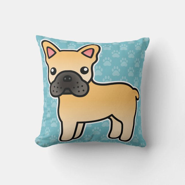 Fawn Cartoon French Bulldog Throw Pillow (Front)