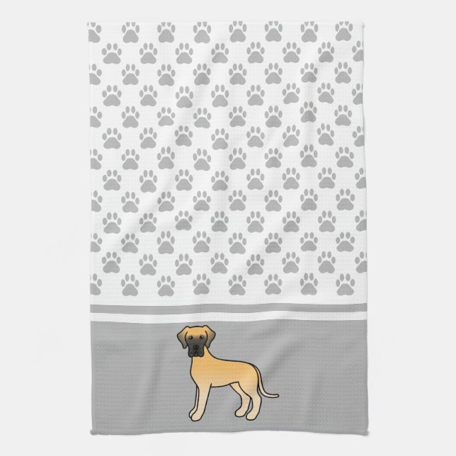 Fawn Cartoon Great Dane With Grey Paws Pattern Towel (Vertical)