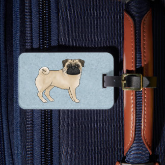 Fawn Coat Color Pug Mops Dog Breed Design Blue Luggage Tag