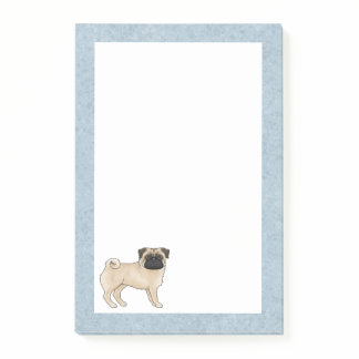 Fawn Coat Color Pug Mops Dog Breed Design Blue Post-it Notes
