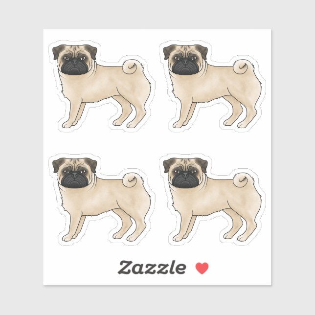 Fawn Coat Color Pug Mops Dog Breed Drawings Sticker (Sheet)