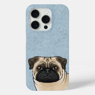 Fawn Color Pug Breed Dog Face Close-up On Blue iPhone 15 Pro Case