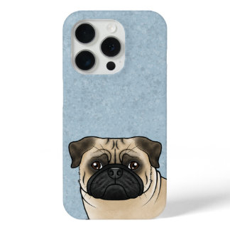 Fawn Color Pug Breed Dog Face Close-up On Blue iPhone 15 Pro Case