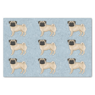 Fawn Color Pug Mops Dog Breed Pattern On Blue Tissue Paper