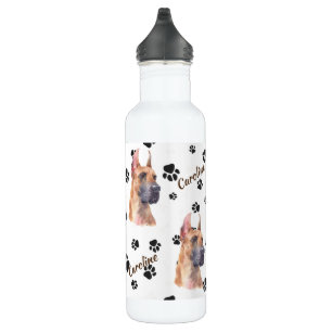Fawn Colored Great Dane Dog Pawprint Stainless Steel Water Bottle