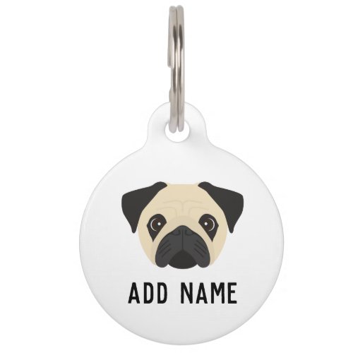 Fawn Colored Pug Dog Pet ID Tag