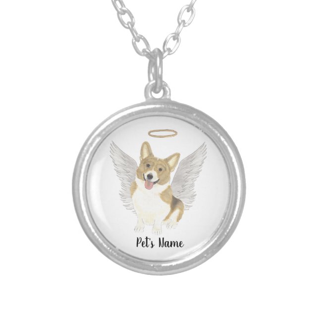 Fawn Corgi Sympathy Memorial Silver Plated Necklace (Front)