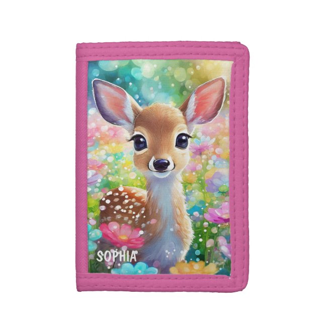 Fawn Cute Animal Personalized Girl Name Trifold Wallet (Front Vertical)