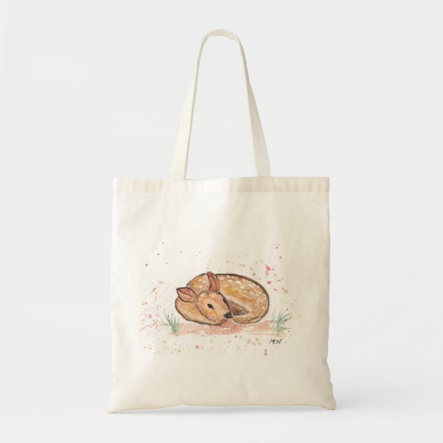 Fawn deer animal watercolor woodland cute tote bag (Front)