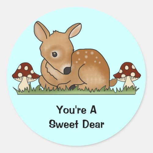 Fawn Deer Art Cartoon Drawing Mushrooms Nature Classic Round Sticker