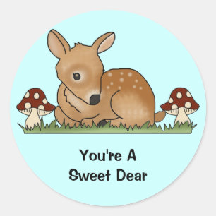 Fawn Deer Art Cartoon Drawing Mushrooms Nature Classic Round Sticker