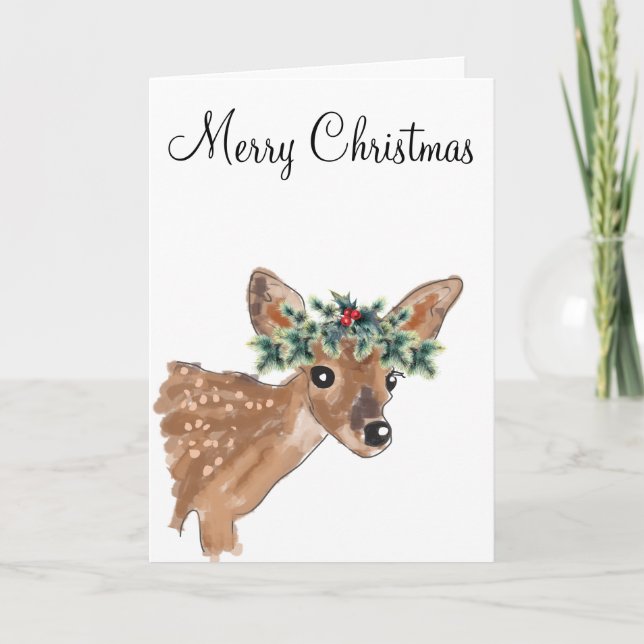 Fawn Deer Christmas Greeting Card (Front)