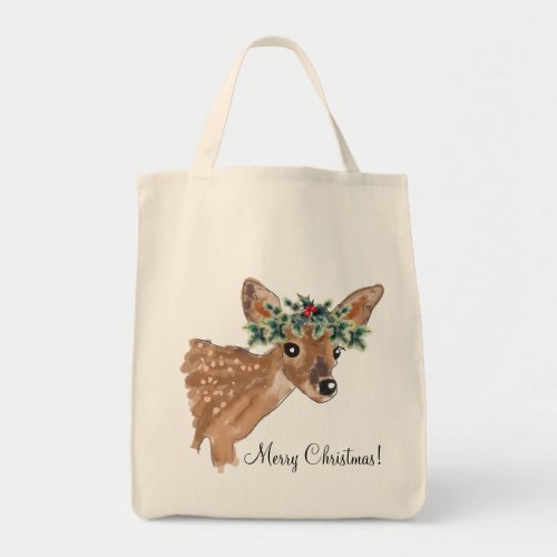 Fawn Deer Holiday Tote Bag