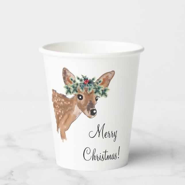 Fawn Deer Personalized Paper Christmas Cups (Front)