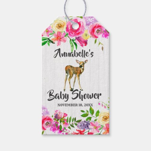 Fawn Deer Watercolor Floral Baby Shower Thank You Gift Tags