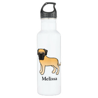Fawn English Mastiff Cute Cartoon Dog &amp; Name Stainless Steel Water Bottle
