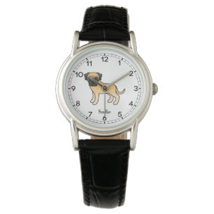 Fawn English Mastiff Cute Cartoon Dog & Name Watch