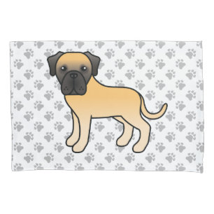 Fawn English Mastiff Cute Cartoon Dog & Paws Pillow Case