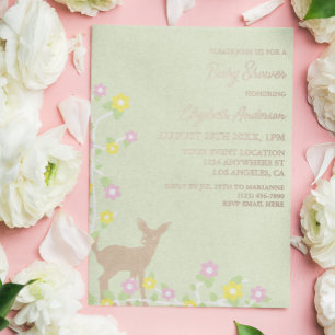 Fawn Floral Girl Baby Shower Foil Invitation